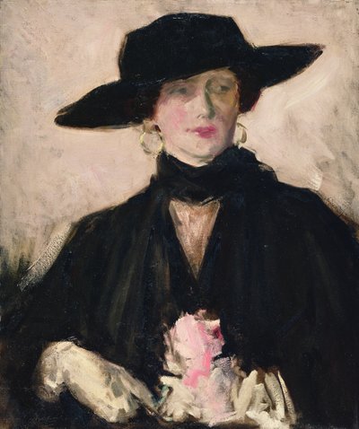 Senhora de chapéu preto (óleo sobre tela) de Francis Campbell Boileau Cadell