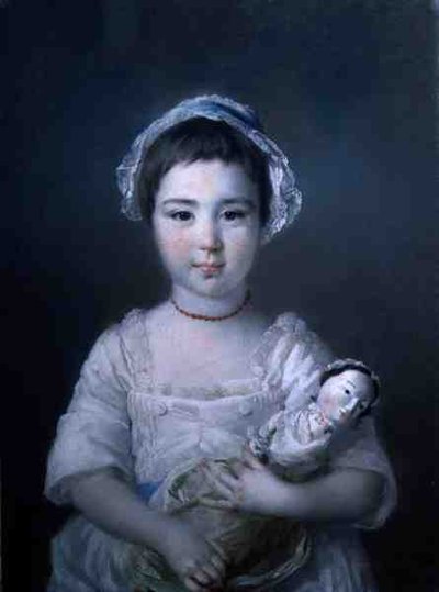 Um retrato de Lady Ann Fitzpatrick Holding a Doll (óleo sobre tela) de Francis Cotes