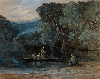 Cena do rio com barco e figuras, c.1825 de Francis Danby