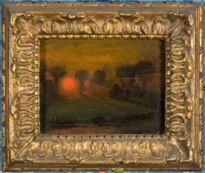 Pôr-do-sol através de árvores, c.1855 (óleo sobre cartão) de Francis Danby
