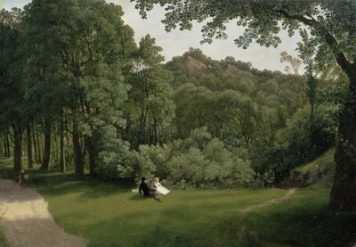 Vista de Blaise Castle Woods (óleo no painel) de Francis Danby