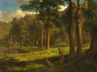 Warriors Reposing in a Mountain Glen, c.1824 (óleo sobre papelão) de Francis Danby