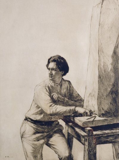 Retrato de Jacob Epstein (1880-1959) 1909 (gravura de ponta seca em tinta marrom escura) de Francis Dodd