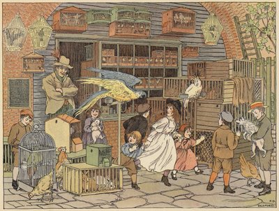 Livro de Lojas de Bedford: Banqueiro de pássaros (litografia a cores) de Francis Donkin Bedford