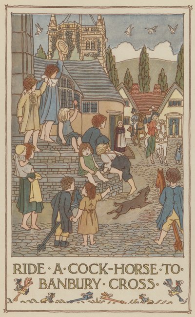 Montar um cavalo de galo até Banbury Cross (litografia a cores) de Francis Donkin Bedford