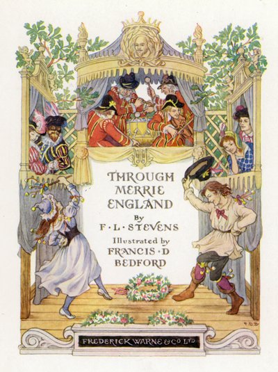 Ilustração da página de rosto de Through Merrie England (litografia a cores) de Francis Donkin Bedford