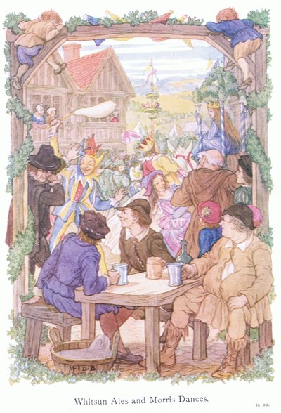 Cervejas de Pentecostes e dançarinos Morris (litografia a cores) de Francis Donkin Bedford