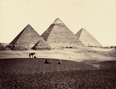 As pirâmides de El-Geezeh, vistas do sudoeste, 1858 (foto) de Francis Frith