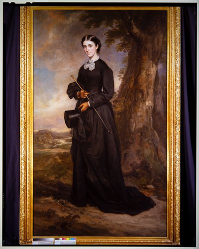Retrato de uma senhora com hábito de montar preto, de pé numa paisagem de Francis Grant