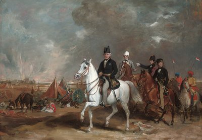 O visconde Hardinge, governador-geral da Índia, acompanhado por seus dois filhos e o coronel Wood, no campo de batalha de Ferozeshah de Francis Grant