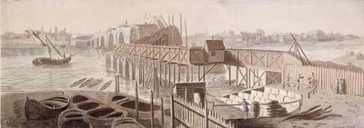 Construção da ponte Blackfriars, c1762 de Francis Grose