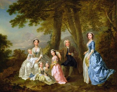 Samuel Richardson sentado com sua segunda família de Francis Hayman