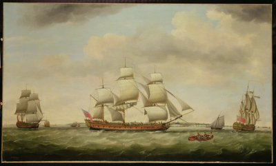 O East Indiaman "General Coote" em três posições ao largo de Downs de Francis Holman