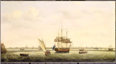 A fragata &39;surpresa&39; em Anchor off Great Yarmouth, Norfolk, c.1775 de Francis Holman