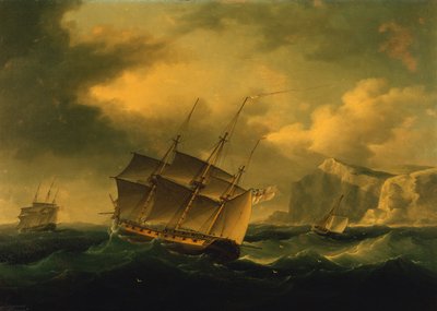 Uma fragata inglesa empurrando uma fragata francesa em direcção a uma Costa Rochosa de Francis II Sartorius