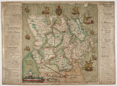 Mapa do Ulster (caneta e tinta com aguada no papel) de Francis Jobson