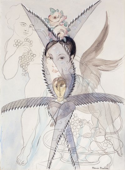 Transparency - Head and Winged Horse; Transparence - Tete et Cheval Aile, c.1928 (aguarela, guache, giz preto e lápis sobre papel) de Francis Picabia