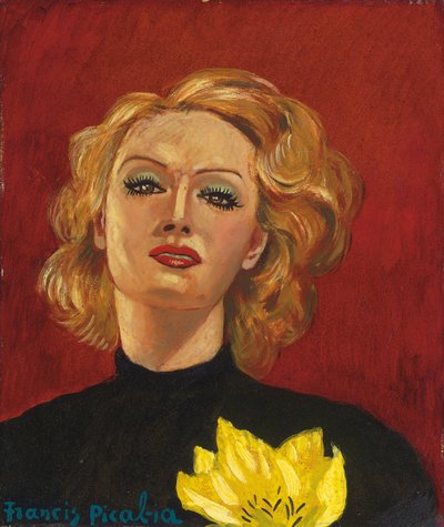 Mulher com uma flor amarela, c. 1941-2 (óleo sobre tábua) de Francis Picabia