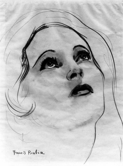 Rosto de mulher com os olhos levantados, de Francis Picabia (1879-1953); lápis grafite e aguarela sobre papel. de Francis Picabia
