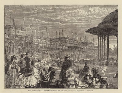 A exposição internacional, a banda tocando nos jardins hortícolas de Francis S. Walker