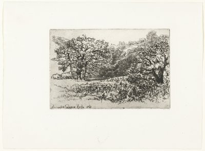 Paisagem com uma manada de animais A manada Werrington (título no objeto) de Francis Seymour Haden (Sir) (signed by artist)