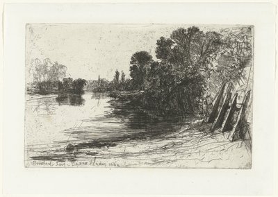 Banco do Tamisa perto de Brentford
Brentford Ferry (título sobre o objecto) de Francis Seymour Haden (Sir) (signed by artist)