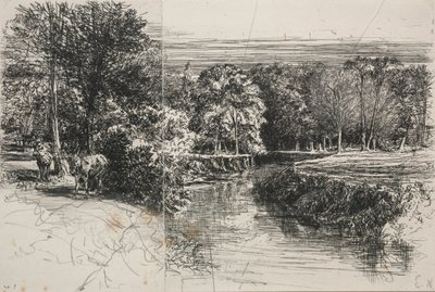 Rio Dundrum e os dois burros, 1863. de Francis Seymour Haden