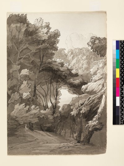 No.1093 Uma paisagem arborizada, 1788 (tinta e lavagem no papel) de Francis Towne