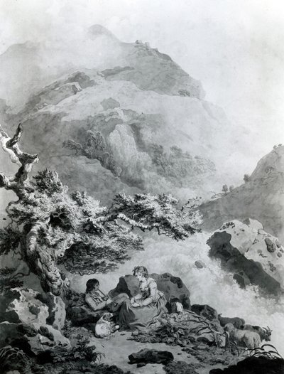 Ilustração para &39;New Héloise&39; 1786 de Jean-Jacques Rousseau (caneta e tinta com wc) de Francis Wheatley