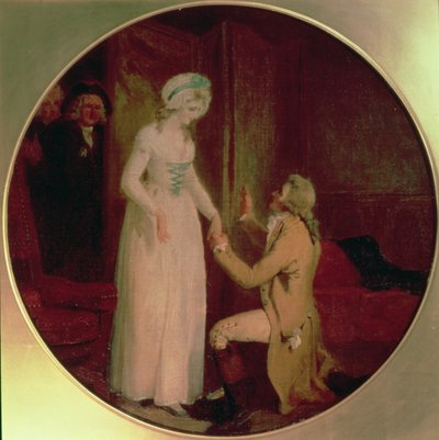 Jovem Marlow e Miss Hardcastle, cena de &39;She Stoops to Conquer&39; de Oliver Goldsmith, 1791 de Francis Wheatley