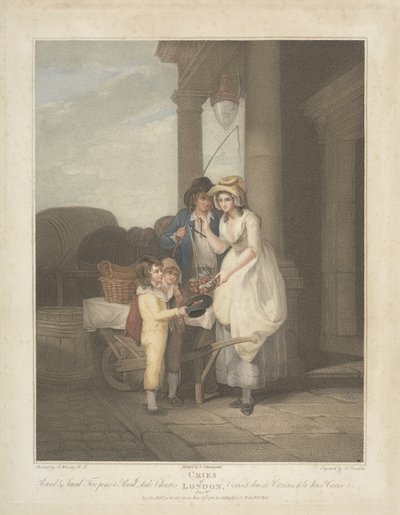 Gritos de Londres: Rodada e Som, Cinco Pence a Libra, Duque Cerejas, gravada por Anthony Cardon (1772-1813) 1795 de Francis after Wheatley