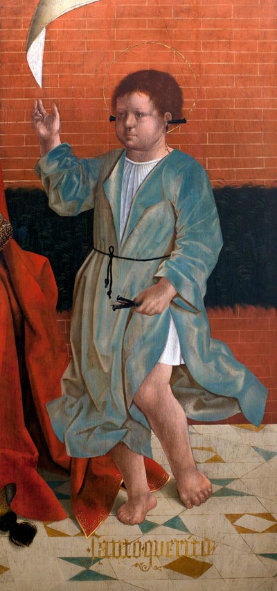 São Cyr - Detalhe de Nossa Senhora das Graças, Santa Julieta e São Cyr, pintura de Francisco Henriques (pintor flamengo activo entre 1506 e 1518), óleo sobre madeira, cerca de 1508-1512, da capela lateral de São Francisco de Évora (São Cyr, detalhe, de Fra de Francisco (attr.to) Henriques