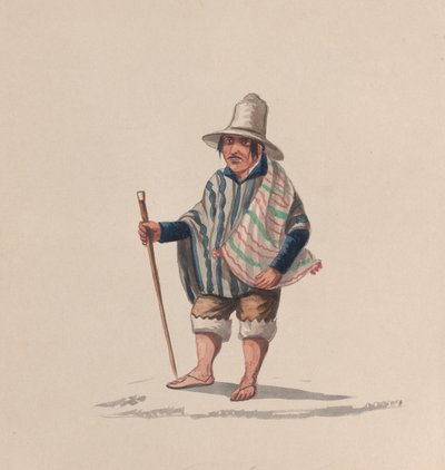 Um peruano, de um grupo de desenhos que retratam o traje peruano, ca. 1848. de Francisco