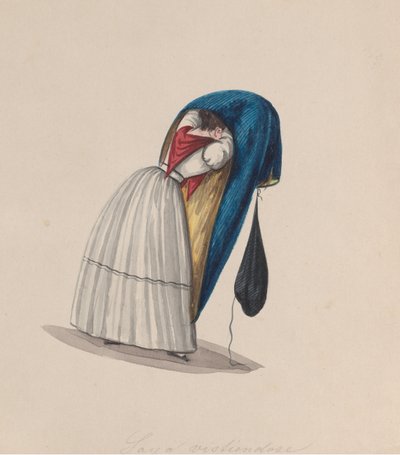 Uma mulher a entrar no seu saya visto por trás, de um grupo de desenhos retratando..., ca. 1848. de Francisco