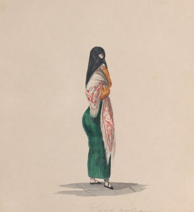 Uma mulher usando o saya de perfil, de um grupo de desenhos representando o peruano..., ca.184 de Francisco