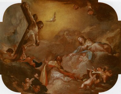 Santo Agostinho e a Virgem adorando Cristo Crucificado de Francisco Bayeu y Subias