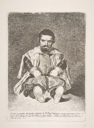 Um anão, um anão conhecido como El Primo após Diego Velázquez, 1778. de Francisco de Goya