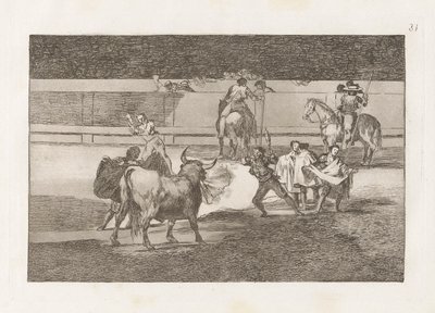 Banderillas de Fuego (Banderillas com fogos de artifício), Placa 31 de Tourada de Francisco de Goya