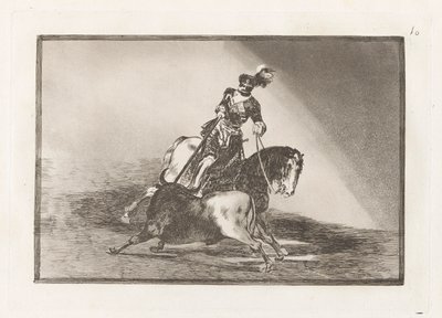Carlos V. lanceando un toro en la plaza de Valladolid (Charles V Spearing a Bull in the Ring at Valladolid), Placa 10 de La tauromaquia de Francisco de Goya