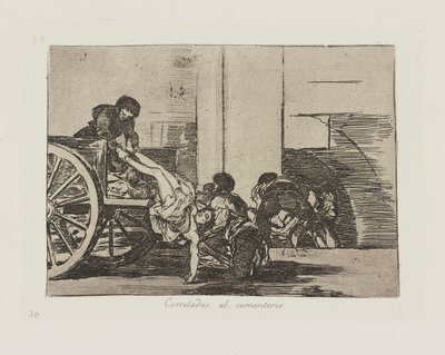 Carretadas al cementerio. (Carretadas al Cemetery.), pl. 64 da série Los desastres de la guerra (Os Desastres da Guerra) de Francisco de Goya