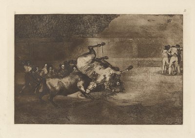 Cheval renverse par un taureau (Cavalo Atirado por um Touro), Placa B de La tauromaquia (terceira edição) de Francisco de Goya
