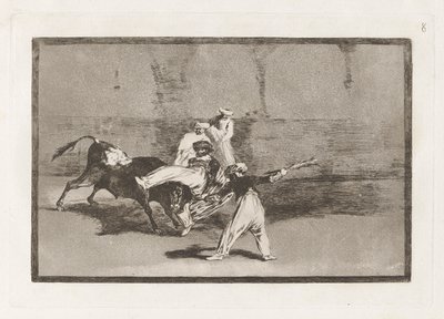 Cogida de un moro permanecer en la plaza (A Moor Caught by the Bull in the Ring), Placa 8 de La tauromaquia de Francisco de Goya