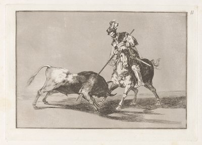 El Cid Campeador lançando outro touro (O Cid Campeador lançando outro touro), Placa 11 de La tauromaquia de Francisco de Goya
