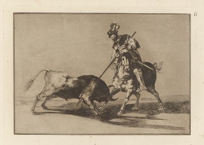 El Cid Campeador lançando outro touro (O Cid Campeador lançando outro touro), Placa 11 de La tauromaquia de Francisco de Goya