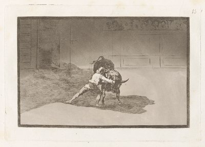 O famoso Martincho colocando banderillas al quiebro (O Famoso Martincho Coloca as Banderillas Jogando o Touro com o Movimento de Seu Corpo), Placa 15 de La tauromaquia de Francisco de Goya