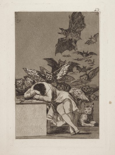 El sueno de la razon produz monstruos. (O sono da razão produz monstruos.), pl. 43 da série Los caprichos de Francisco de Goya