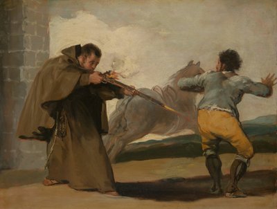 Frei Pedro atira em El Maragato enquanto seu cavalo foge, c. 1806. de Francisco de Goya