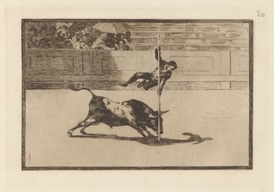 Ligereza y atrevimiento de Juanito Api?ani en la de Madrid (A Agilidade e Audácia de Juanito Apinani em [o Anel] em Madrid), Placa 20 de La tauromaquia (Tourada) de Francisco de Goya
