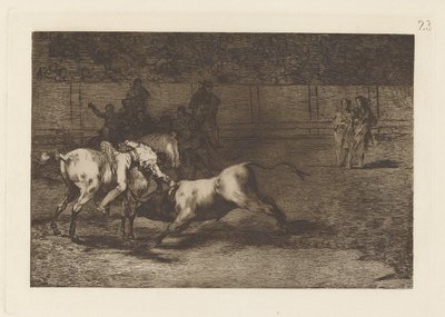 Mariano Ceballos, aliás o índio, mata o touro de seu cavalo (Mariano Ceballos, aliás o índio, mata o touro de seu cavalo), Placa 23 de La tauromaquia de Francisco de Goya