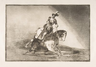 Ilustração 10 de La Tauromaquia: Charles V lança um touro no ringue em Valladolid, 1816. de Francisco de Goya